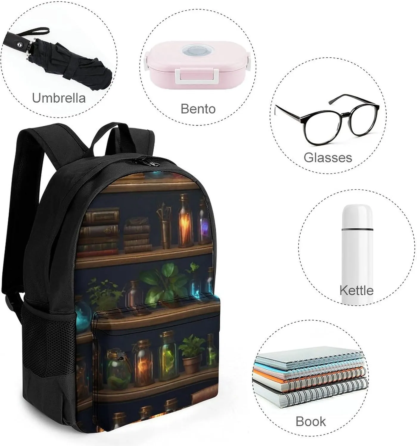 Men Women Lightweight Magic Bookshelf Vintage Style Book Art Backpack Large Capacity Bookbag With Smooth Zippers for Gym Business Running