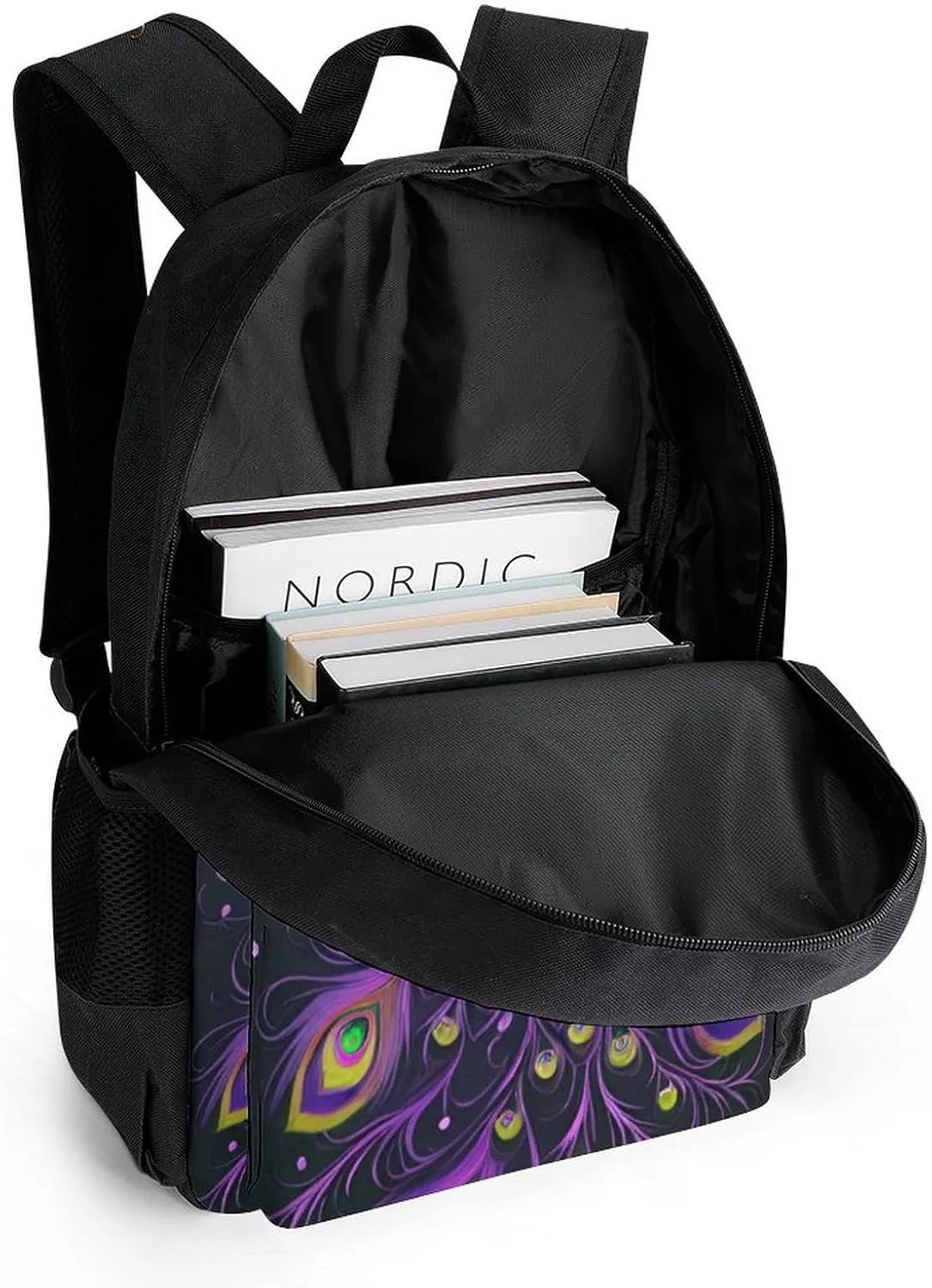 Men Women Lightweight Peacock Animal Oil Painting Casual Daypack Big Capacity Bookbag With Padded Straps for Gym Travel Walking Cycling