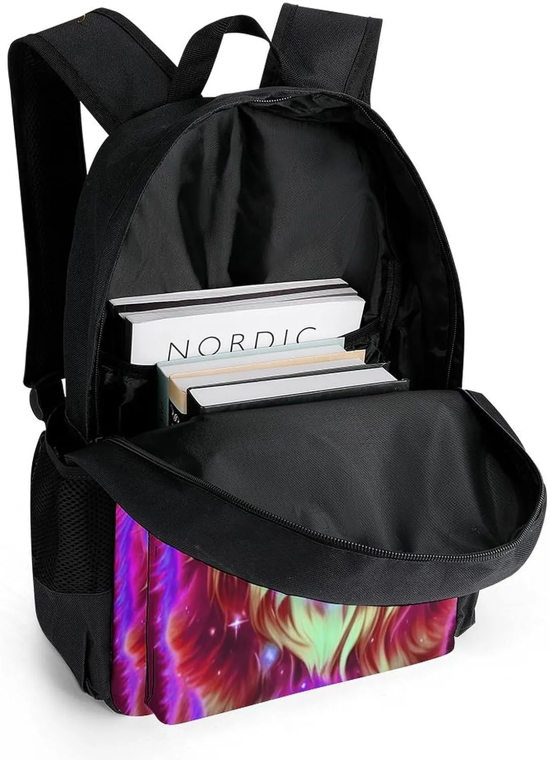 Men Women Lightweight Universe Galaxy Magic Wolf In The Space Art Backpack Large Capacity Carry On Bag With Padded Straps for Sports Work Walking Cycling