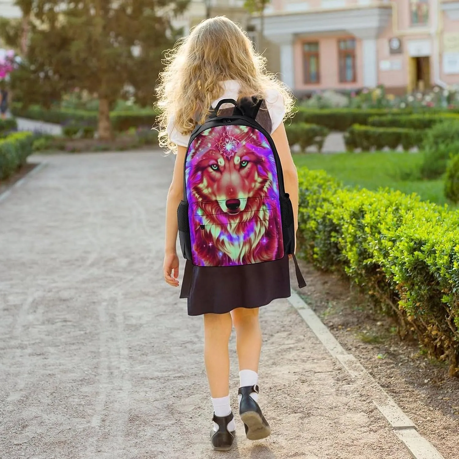 Men Women Lightweight Universe Galaxy Magic Wolf In The Space Art Backpack Large Capacity Carry On Bag With Padded Straps for Sports Work Walking Cycling