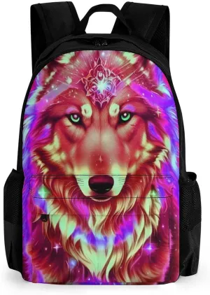 Men Women Lightweight Universe Galaxy Magic Wolf In The Space Art Backpack Large Capacity Carry On Bag With Padded Straps for Sports Work Walking Cycling