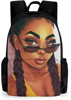 Men Women Polyester Abstract Fashion Black Woman Art African American Women Art Casual Daypack Large Capacity Carry On Bag With Adjustable Shoulder Straps for Camping Work Running
