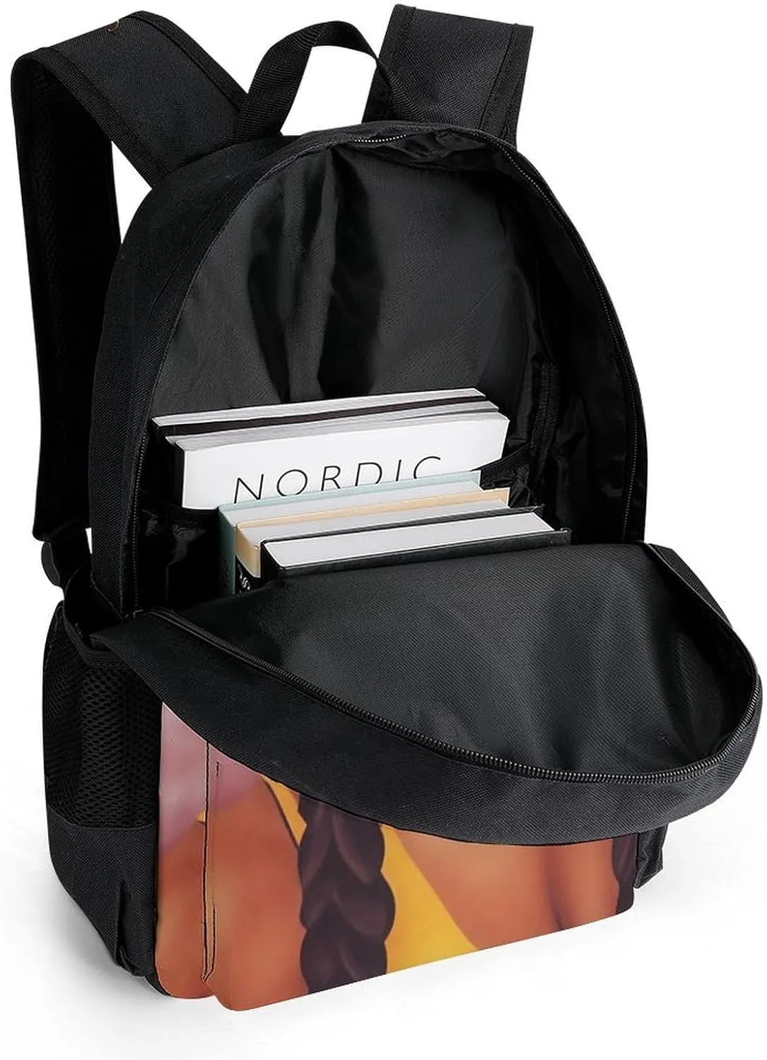 Men Women Polyester Abstract Fashion Black Woman Art African American Women Art Casual Daypack Large Capacity Carry On Bag With Adjustable Shoulder Straps for Camping Work Running