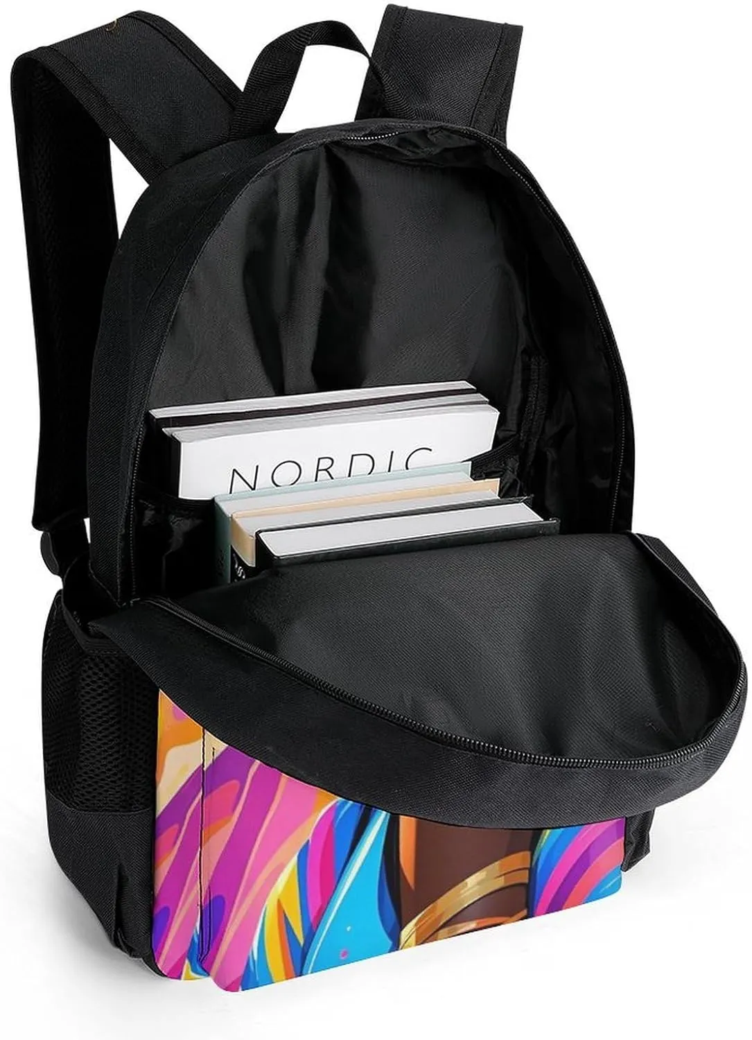 Men Women Polyester Chic Cartoon Black Woman African American Woman Art Daypack Backpack Large Capacity Carry On Bag With Smooth Zippers for Hiking Picnic Walking Cycling