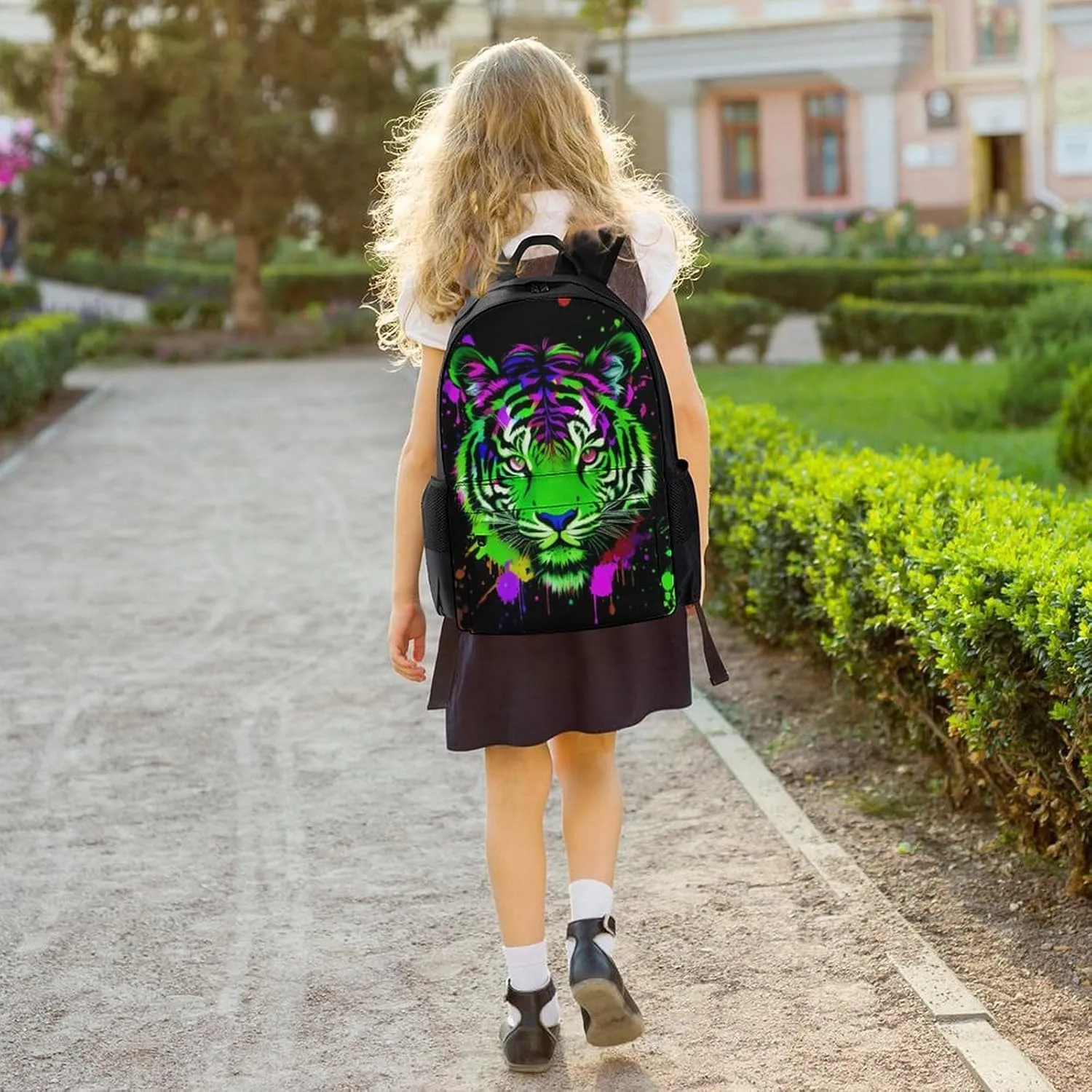 Men Women Polyester Colorful Splatter Wild Animal Tiger Abstract Art Casual Daypack Large Capacity Carry On Bag With Adjustable Shoulder Straps for Camping Work Running