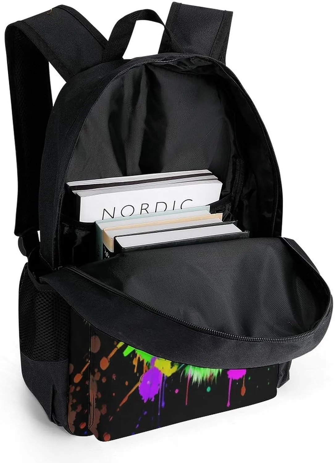 Men Women Polyester Colorful Splatter Wild Animal Tiger Abstract Art Casual Daypack Large Capacity Carry On Bag With Adjustable Shoulder Straps for Camping Work Running