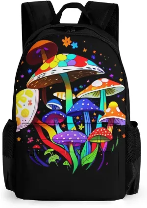 Men Women Polyester Hippie Magic Mushroom Flowers Art Daypack Big Capacity Shoulder Bag With Adjustable Shoulder Straps for Camping Travel Walking Cycling