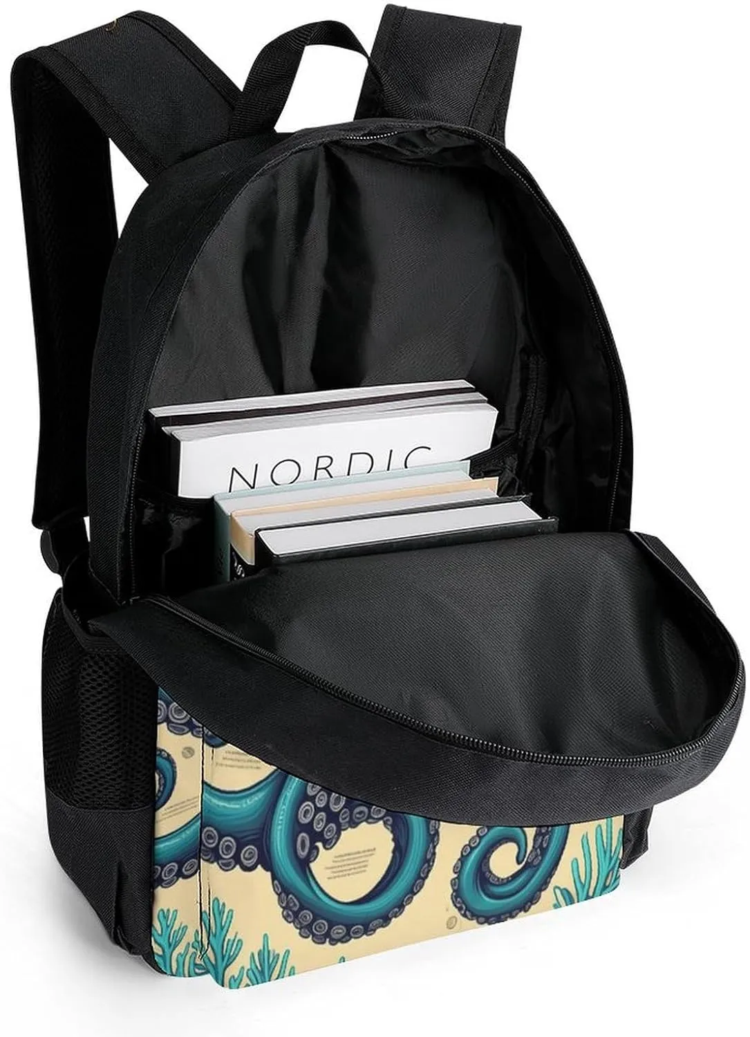 Men Women Polyester Retro Octopus Art Daypack Backpack Large Capacity Carry On Bag With Smooth Zippers for Hiking Picnic Walking Cycling