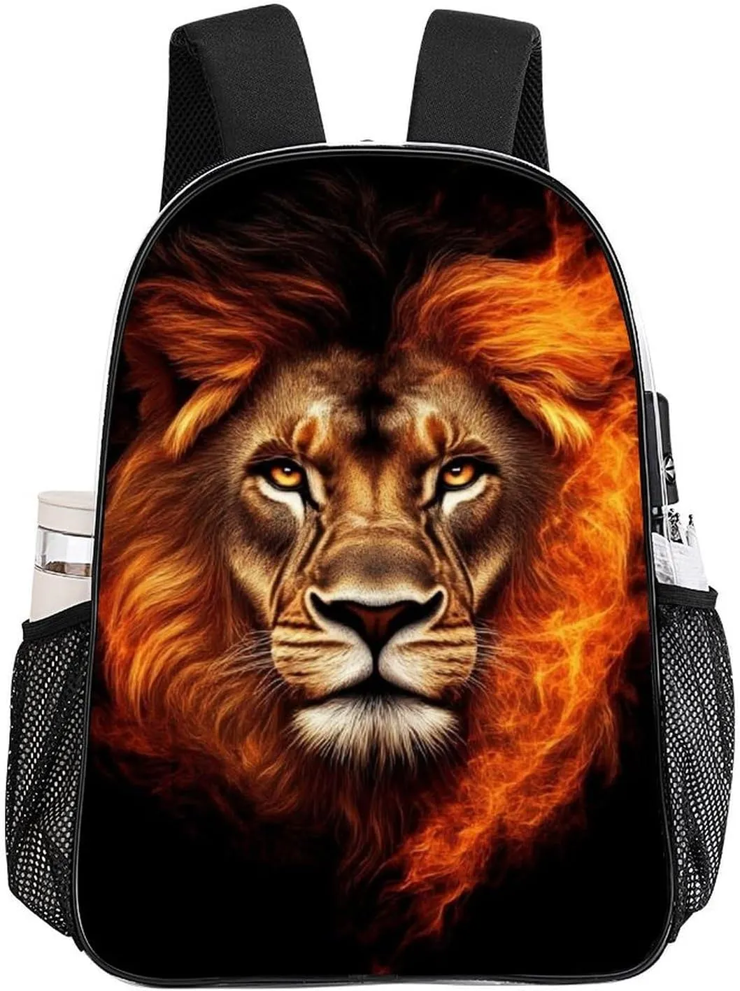 Men Women Transparent Cool Flaming Lion Fire Art Daypack Big Capacity Shoulder Bag With Smooth Zippers for Hiking Work Walking Cycling
