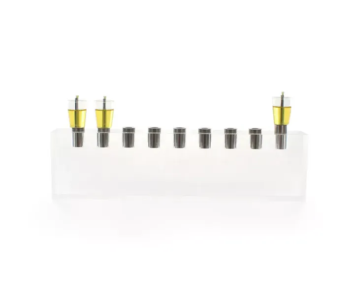 Menorah, Clear Lucite with Silver Color Adapters