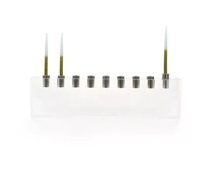 Menorah, Clear Lucite with Silver Color Adapters