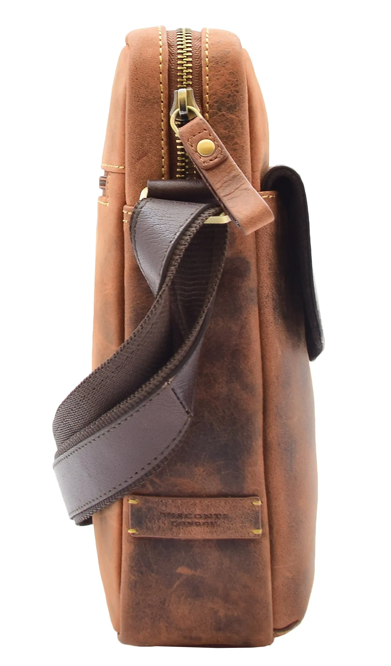 Men's Hunter Leather Casual Style Cross Body Bag Multi Pockets Tan DR388