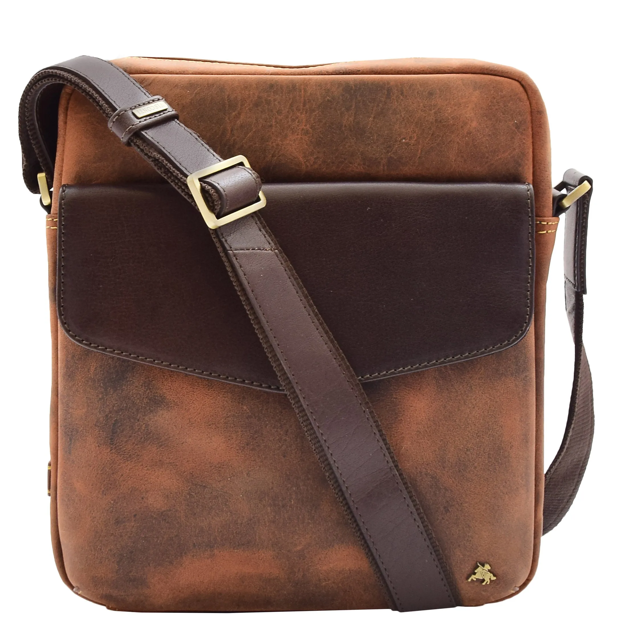 Men's Hunter Leather Casual Style Cross Body Bag Multi Pockets Tan DR388