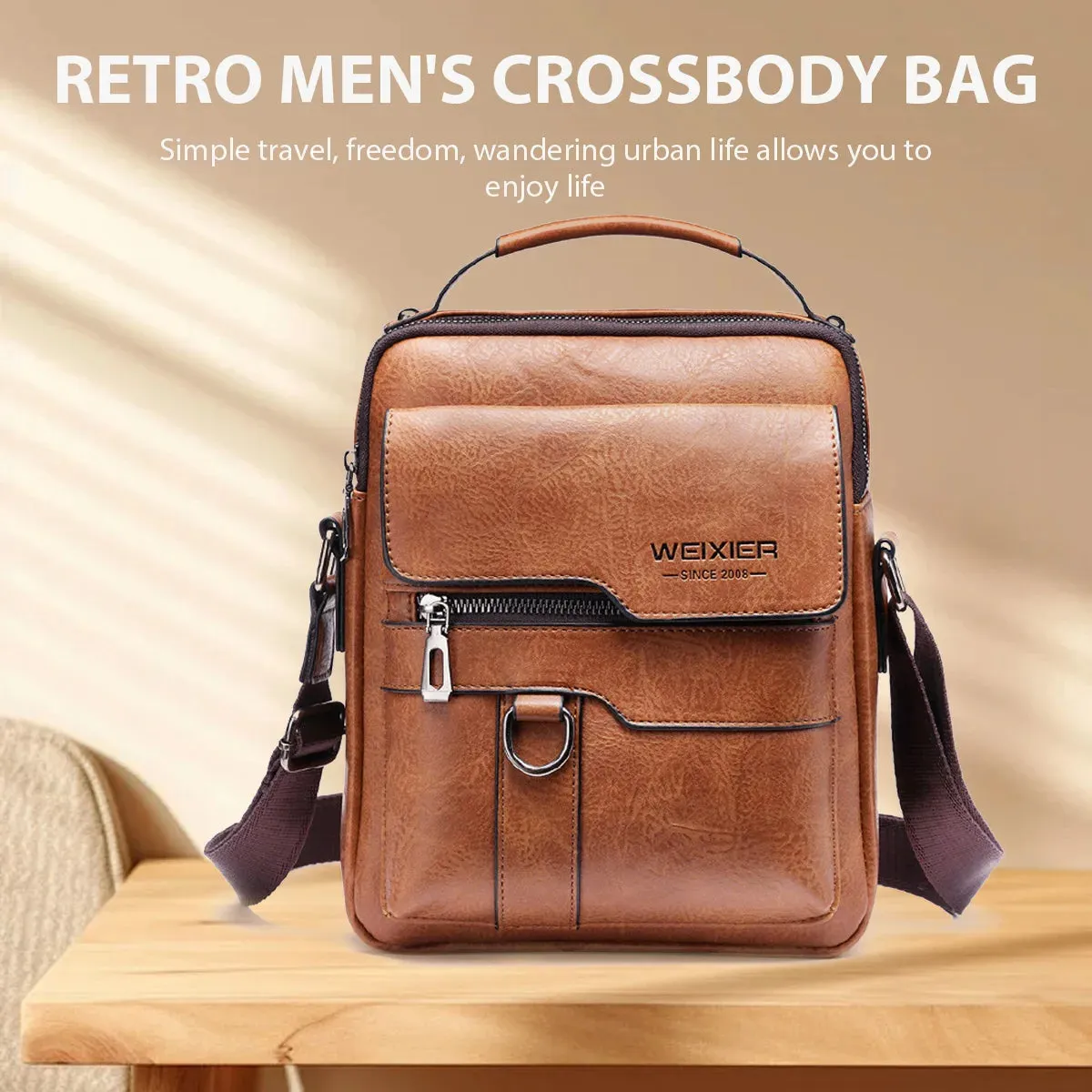 Men's PU Leather Shoulder Bag – 9.7" iPad Crossbody Messenger | Business Travel Flap Bag for Men