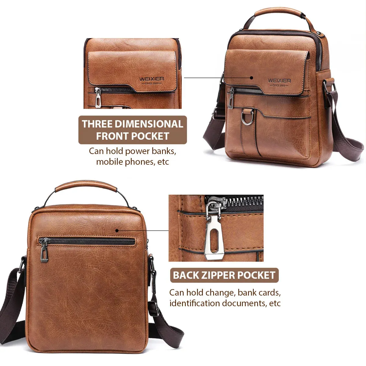 Men's PU Leather Shoulder Bag – 9.7" iPad Crossbody Messenger | Business Travel Flap Bag for Men
