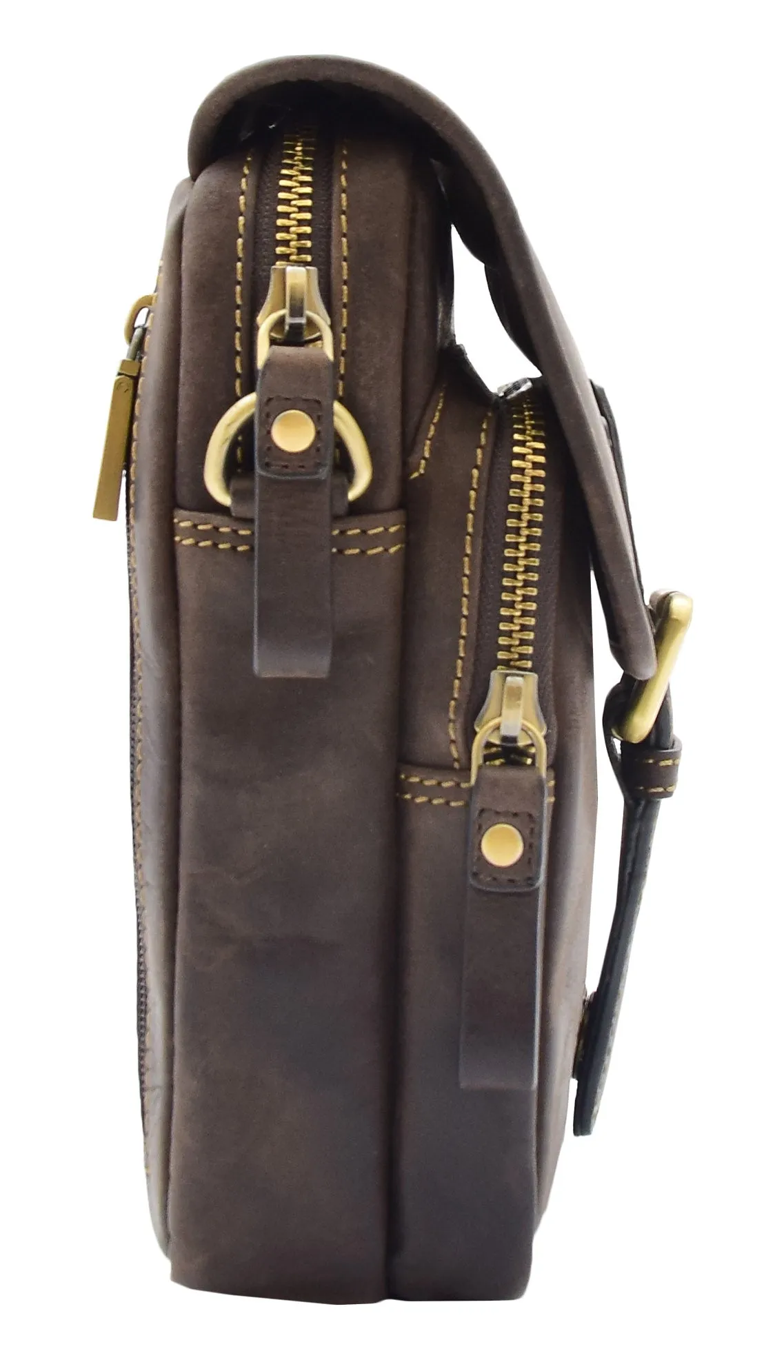 Men's Smart Cross Body Bag Genuine Leather Messenger Brown DR386