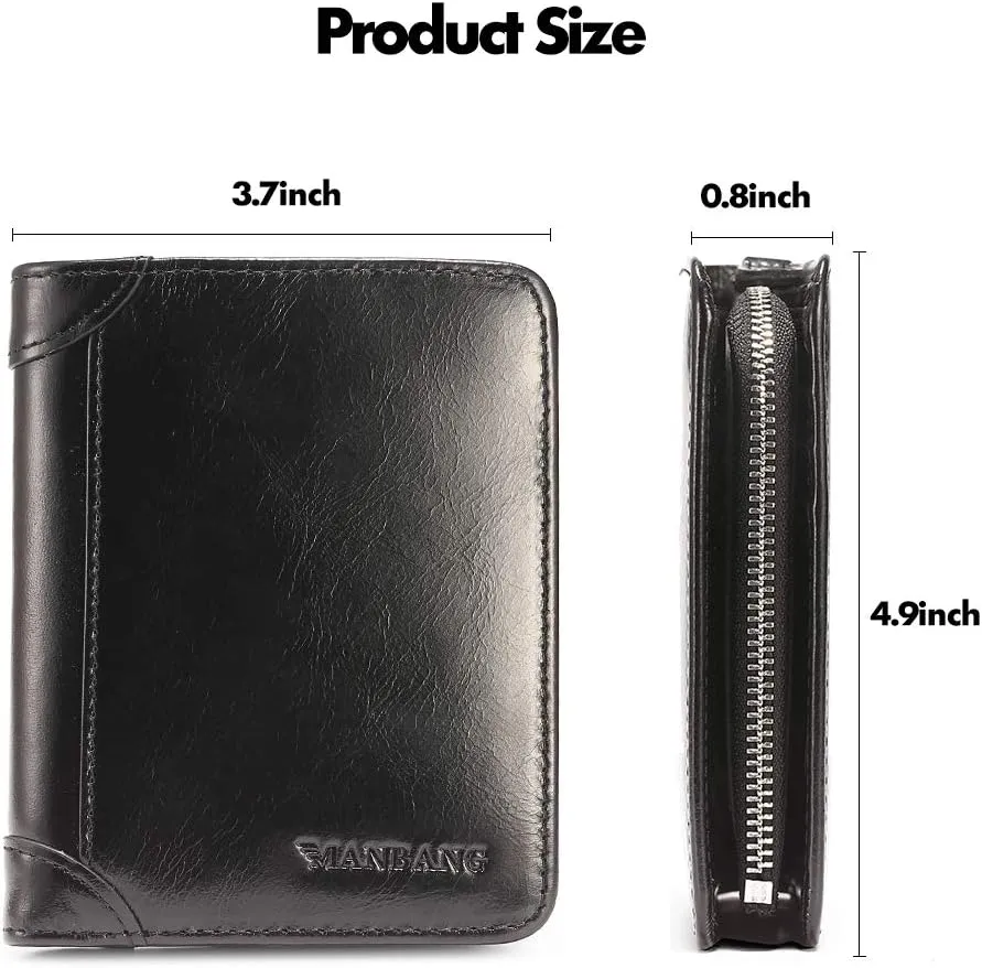 Mens Wallet Zipper Genuine Leather RFID Card Holders Cowhide Zip Coin Pocket Bifold wallets for men
