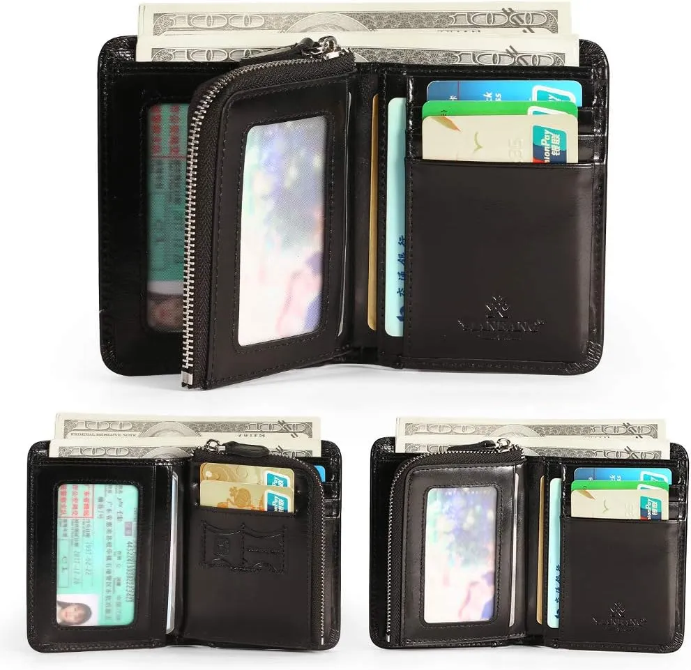 Mens Wallet Zipper Genuine Leather RFID Card Holders Cowhide Zip Coin Pocket Bifold wallets for men