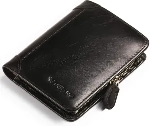 Mens Wallet Zipper Genuine Leather RFID Card Holders Cowhide Zip Coin Pocket Bifold wallets for men