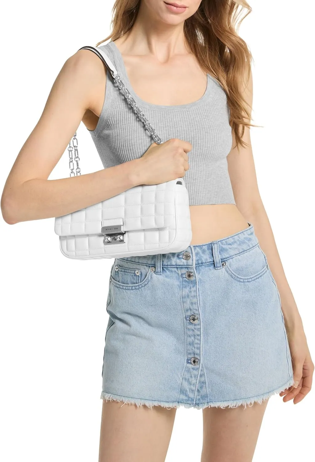 Michael Kors Tribeca Large Quilted Convertible Chain Shoulder Bag