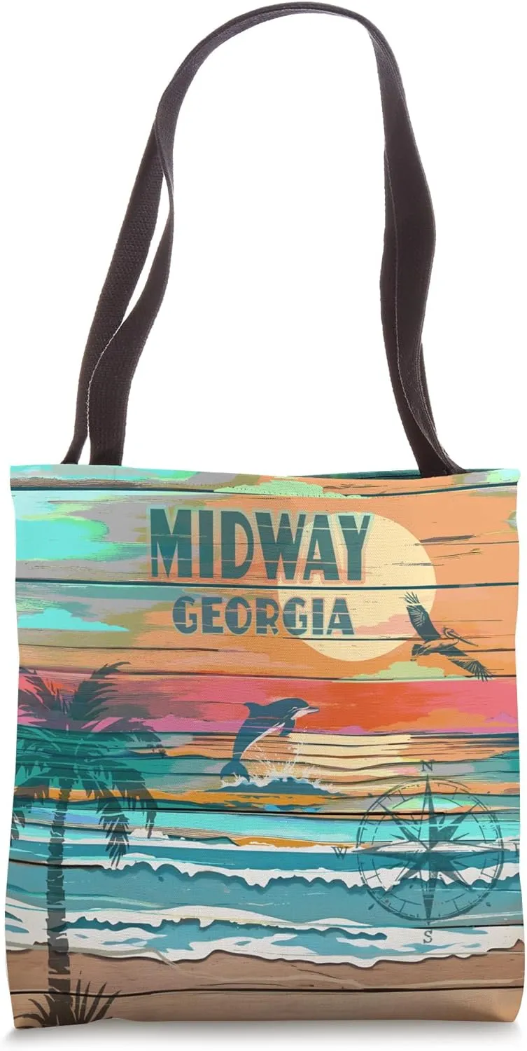 Midway Georgia Sunset Dolphin Lover Beach Tote Bag