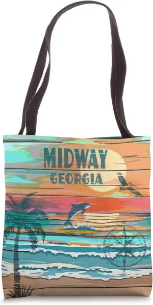 Midway Georgia Sunset Dolphin Lover Beach Tote Bag