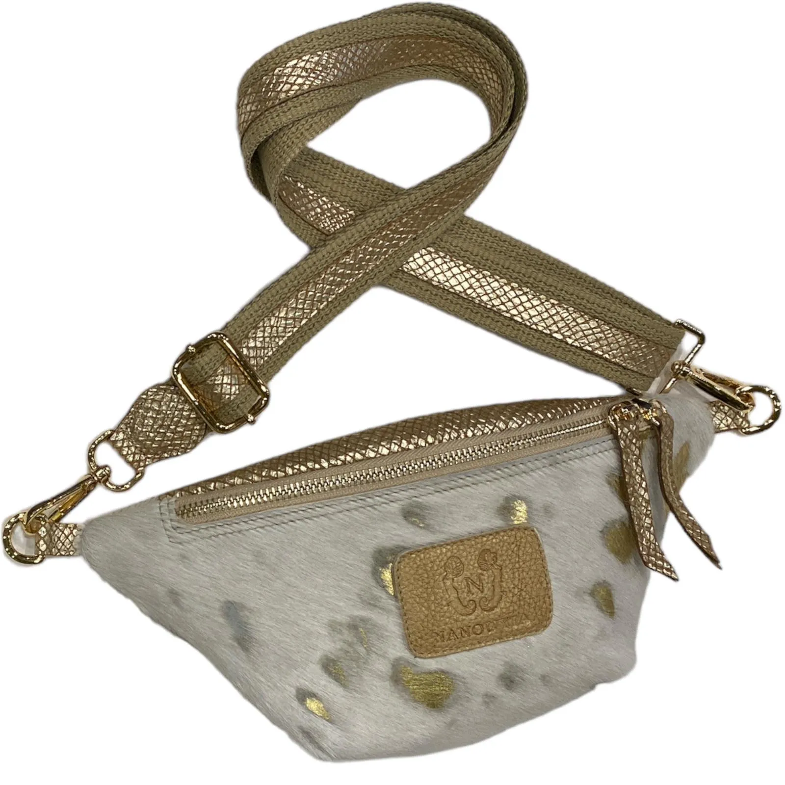 Mini off-white and gold vintage calf-hair leather belt bag