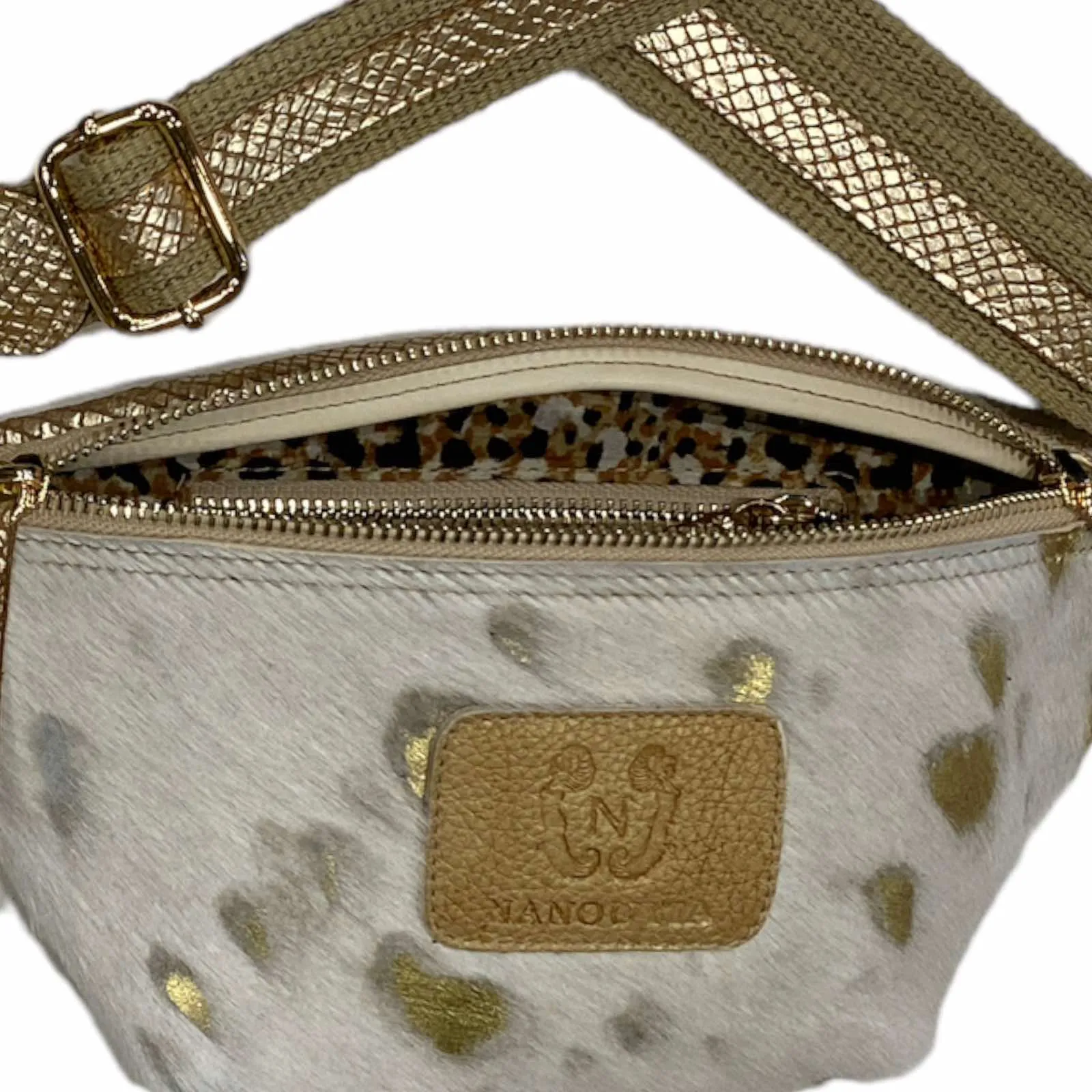 Mini off-white and gold vintage calf-hair leather belt bag