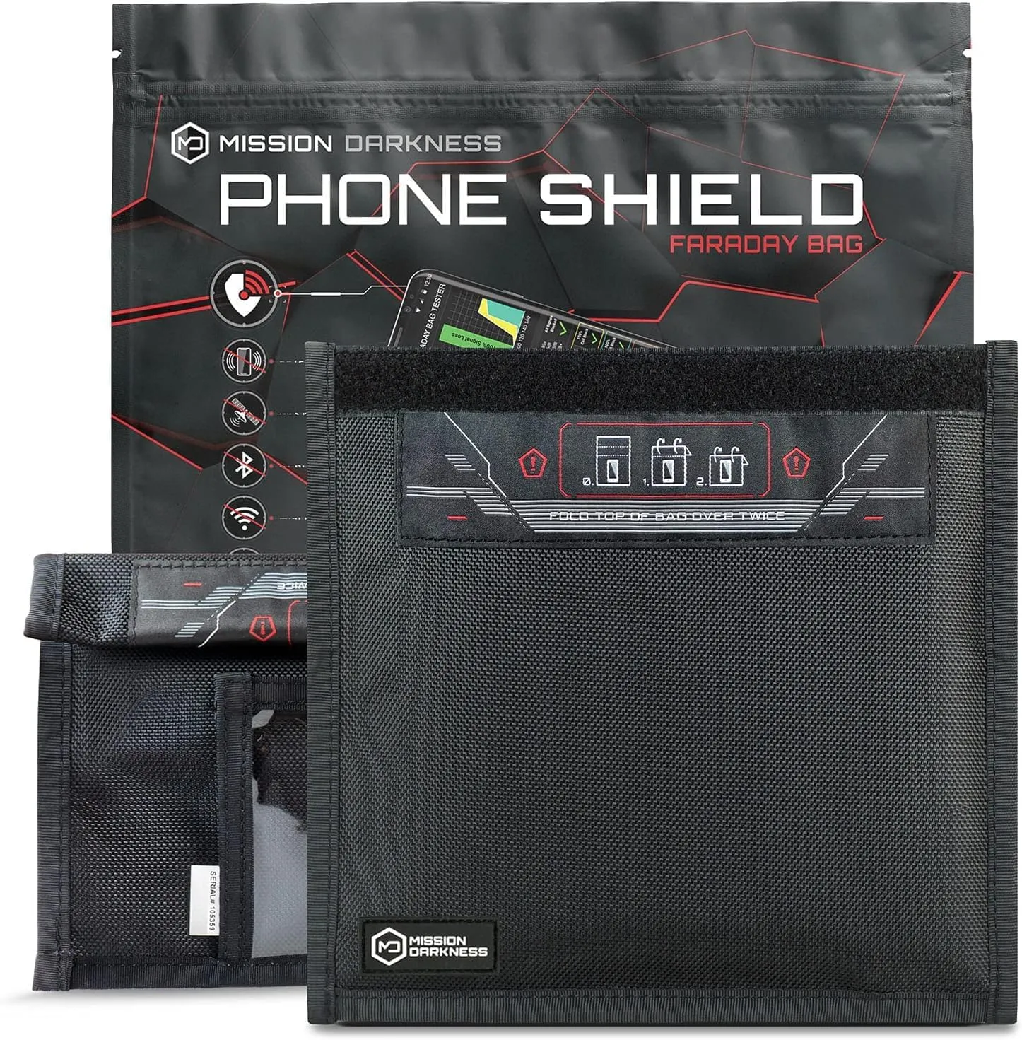 Mission Darkness Non-Window Faraday Bag for Phones (2-Pack) // Signal Blocking Bag Prevents Hacking Tracking Spying, Device Shielding for Law Enforcement Military Digital Forensics, EMP CME Protection