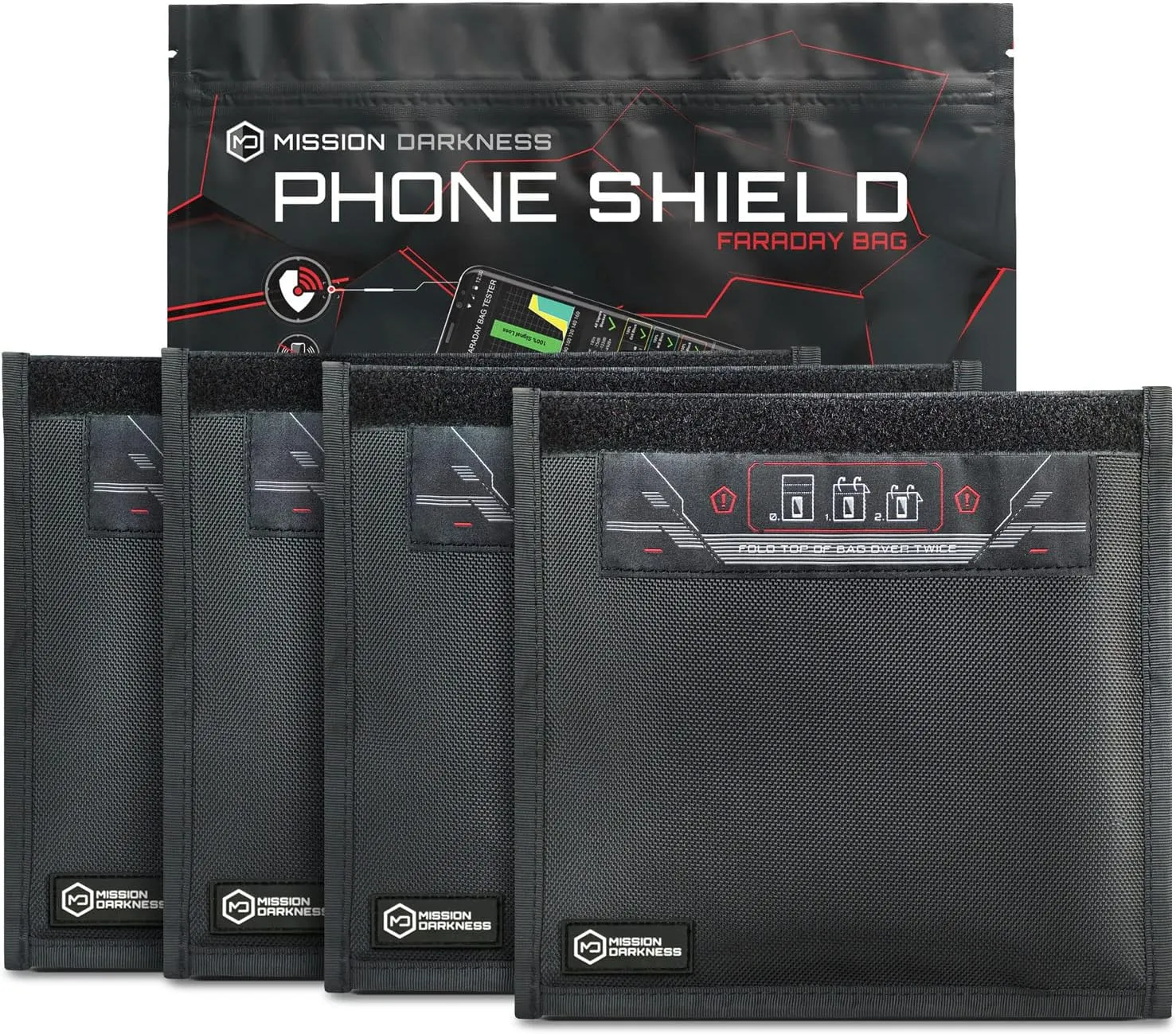 Mission Darkness Non-Window Faraday Bag for Phones (4-Pack) // Signal Blocking Bag Prevents Hacking Tracking Spying, Device Shielding for Law Enforcement Military Digital Forensics, EMP CME Protection