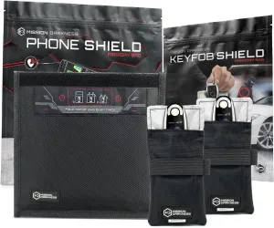 Mission Darkness Phone & Keyfob Faraday Bag Bundle - Collection Includes 1 Phone Size Faraday Bag   1 Keyfob Shield (2-Pack). RF Shielding, Anti-Tracking & Hacking, EMF Reduction, EMP Protection.