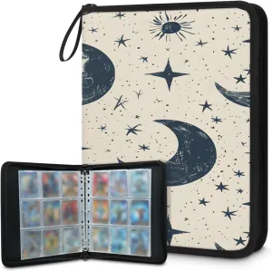 Modern Moon 3 Ring Trading Zipper Binder Strap, Trading Card Binder 4 Pocket, 400 Pockets Card Holder with 50 Removable Sleeves for Game Cards