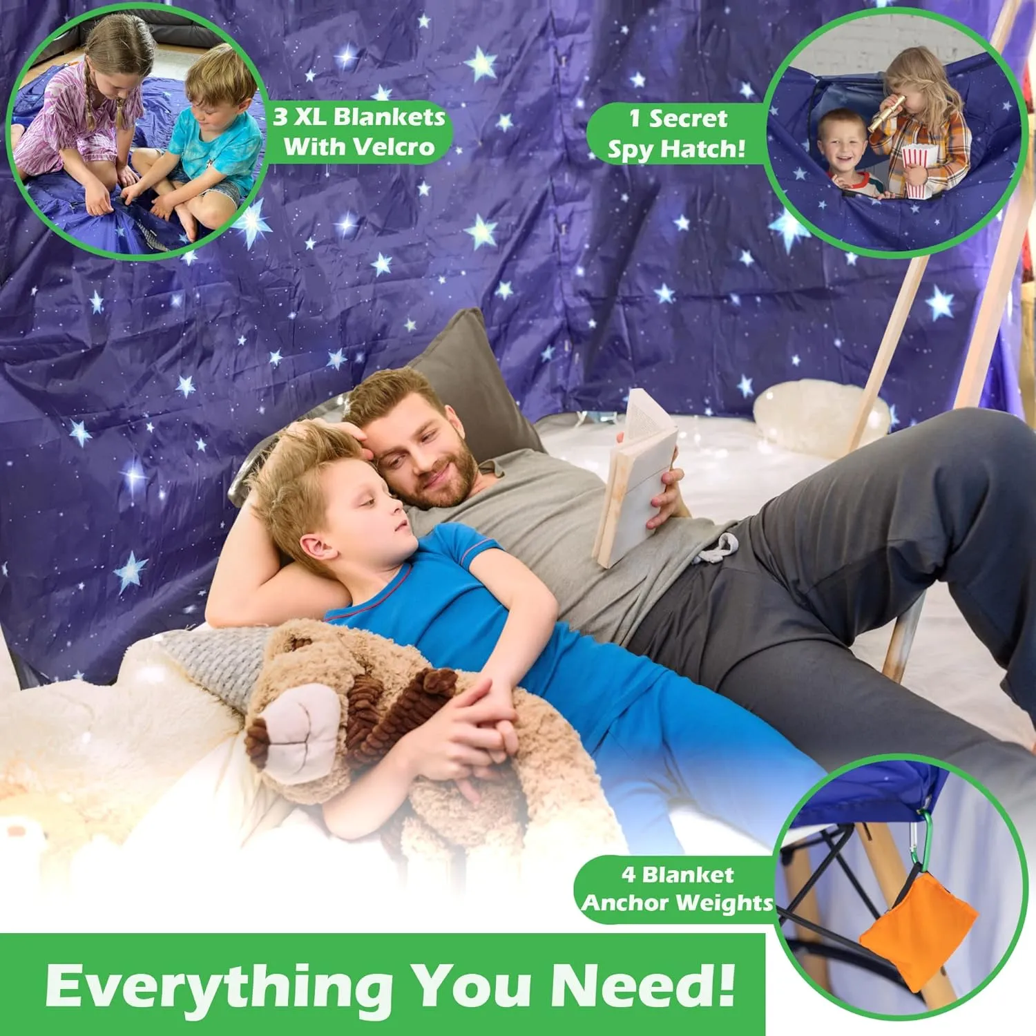 Molcey Blanket Fort Building Kit for Kids 4-8 8-12  - Make a Portable Playhouse, Play Tent. Build a Fort Making Kit/Builder Blankets - Ultimate Indoor/Outdoor Play for Girls/Boys Toys Age 3-12
