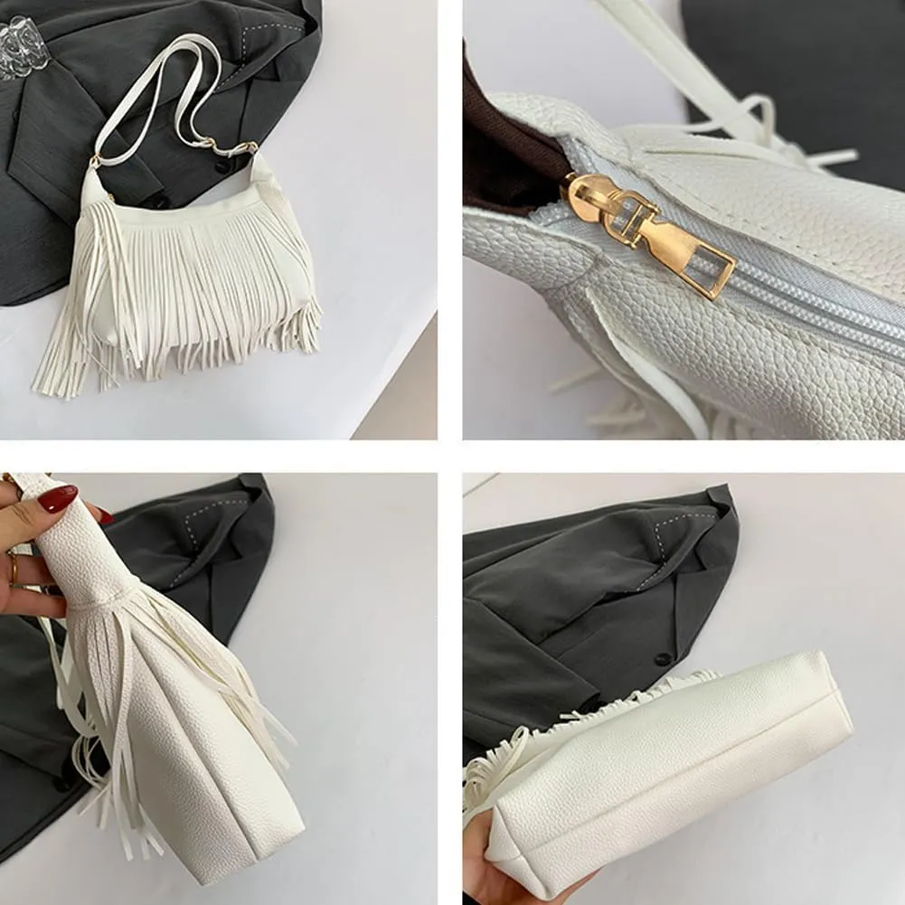 Molodo Shoulder Bags for Women Retro PU Leather Tassel Hobo Bag Purse Fashion Bohemian Crossbody Bag Handbag