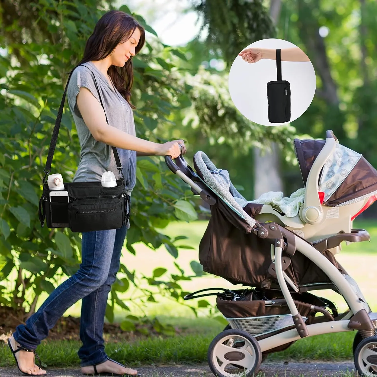 Momcozy Stroller Organizer, with 2 Non-Slip Stickers and 2 Large Capacity and Detachable Mesh Bags, Fits All Strollers Like Britax, Uppababy, Baby Jogger Stroller