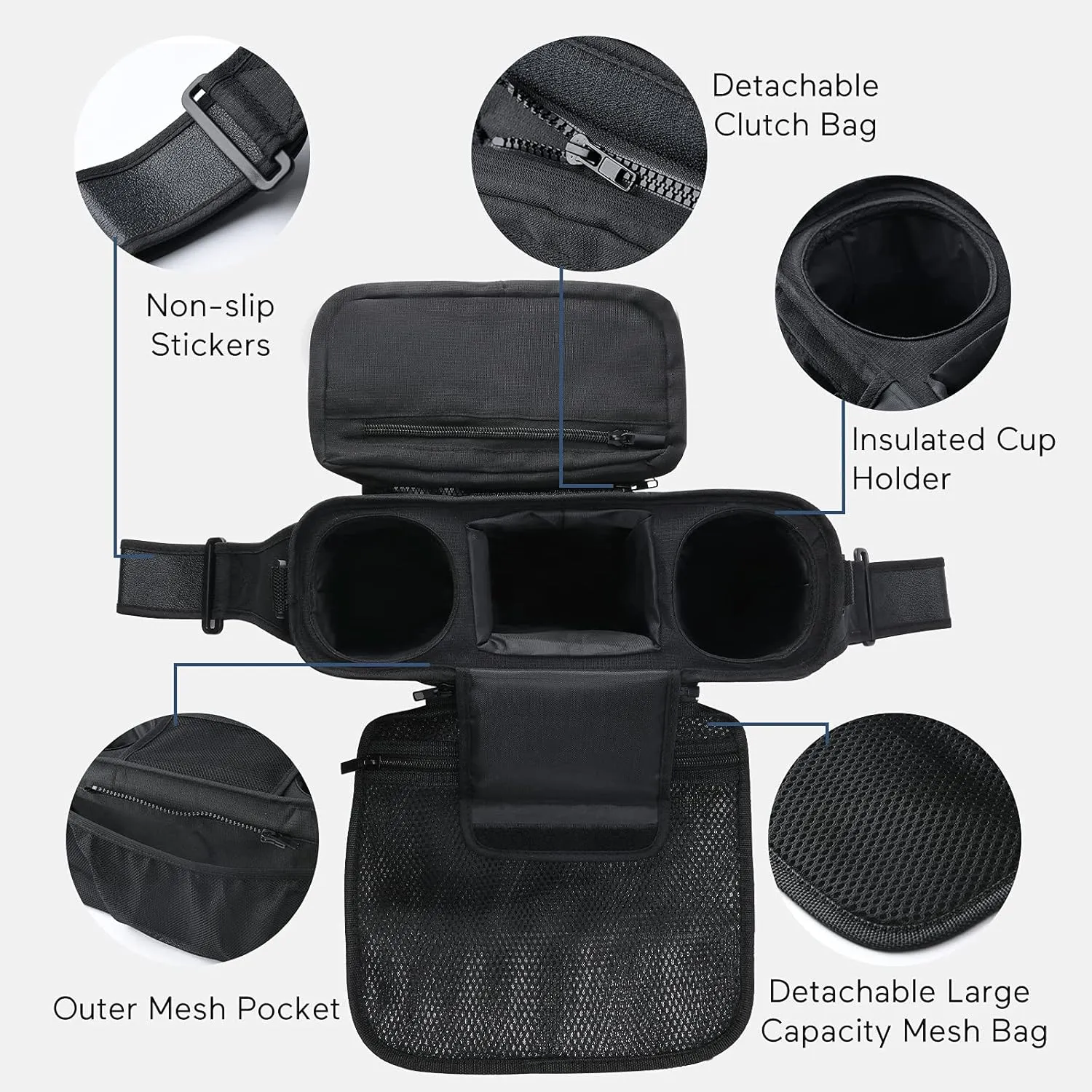 Momcozy Stroller Organizer, with 2 Non-Slip Stickers and 2 Large Capacity and Detachable Mesh Bags, Fits All Strollers Like Britax, Uppababy, Baby Jogger Stroller