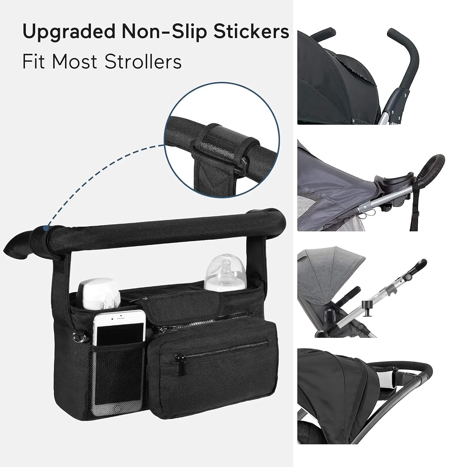 Momcozy Stroller Organizer, with 2 Non-Slip Stickers and 2 Large Capacity and Detachable Mesh Bags, Fits All Strollers Like Britax, Uppababy, Baby Jogger Stroller