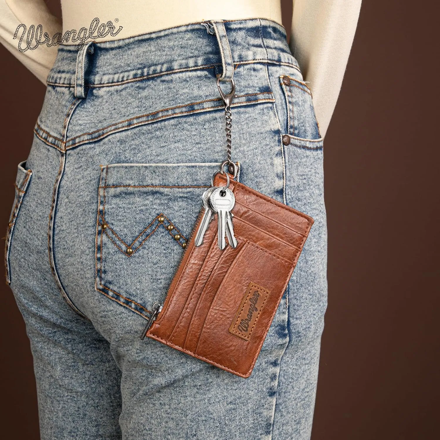 Montana West X Wrangler Credit Card Wallet RFID Card Holder for Women Card Case Wallet Slim Card Wallet with Keychain Wristlet Strap