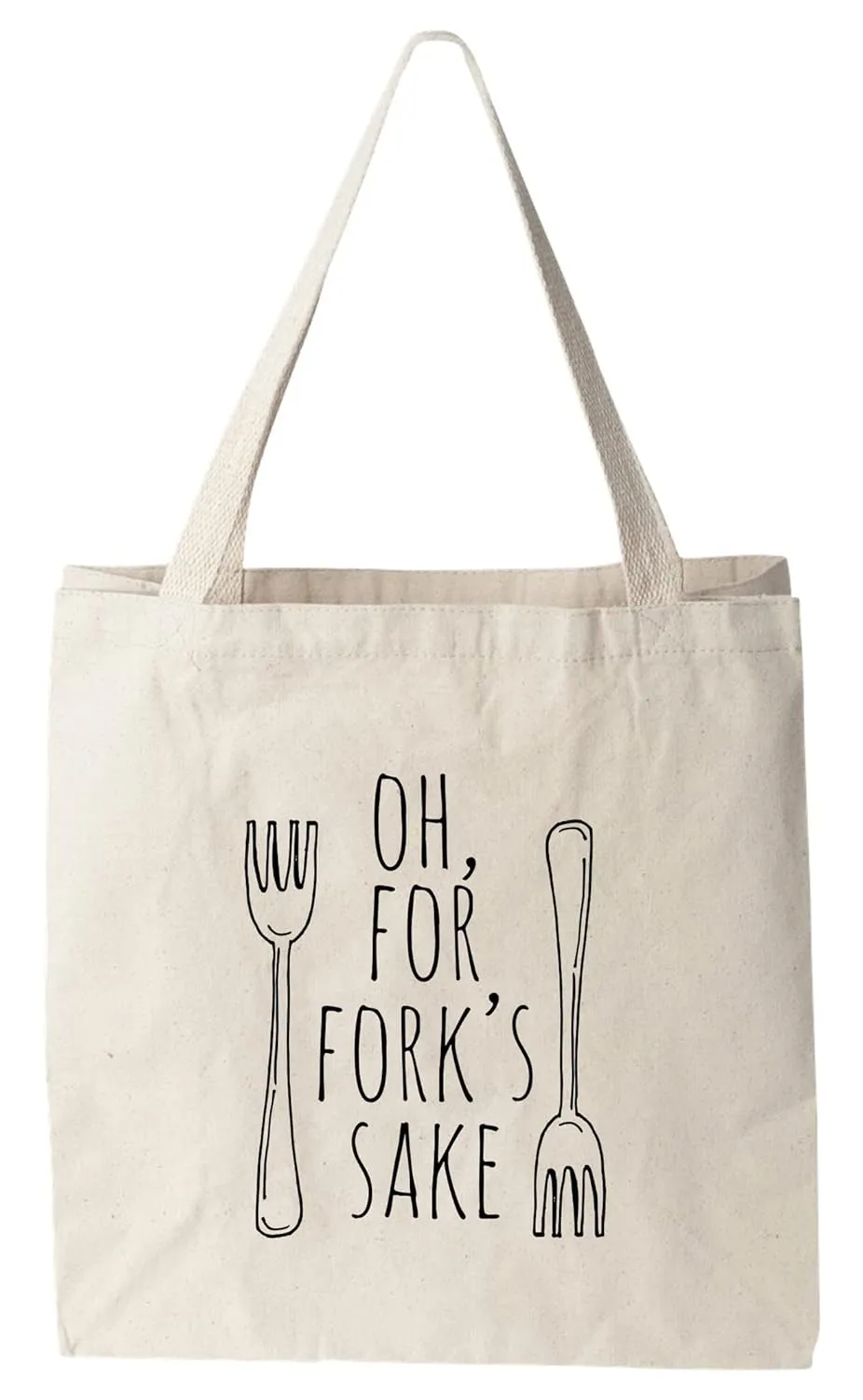 Moonlight Makers 100% Cotton Canvas, Natural Tote Bag, Full-Color Tote, Funny Design - Foodies (Black, Oh For Fork's Sake)