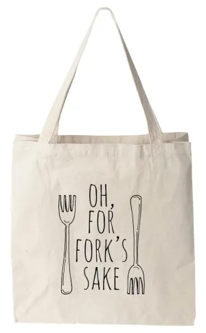 Moonlight Makers 100% Cotton Canvas, Natural Tote Bag, Full-Color Tote, Funny Design - Foodies (Black, Oh For Fork's Sake)