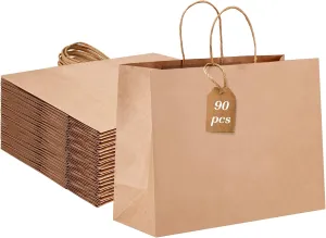 Moretoes 16x6x12 Inch 90pcs Brown Paper Bags with Handles Large Kraft Paper Gift Bags Bulk for Boutiques, Small Business, Retail Stores, Gifts, Merchandise