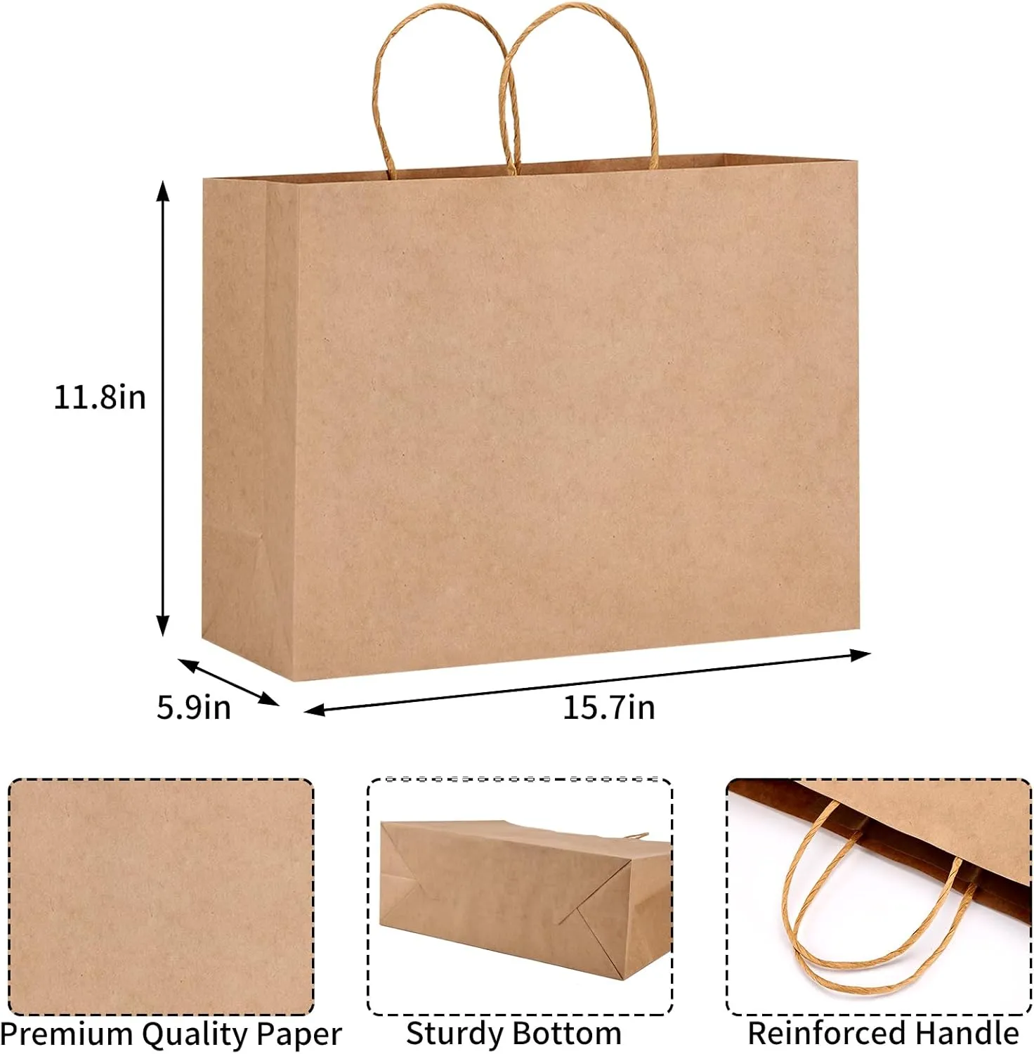 Moretoes 16x6x12 Inch 90pcs Brown Paper Bags with Handles Large Kraft Paper Gift Bags Bulk for Boutiques, Small Business, Retail Stores, Gifts, Merchandise