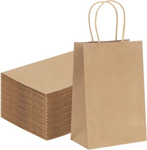 Moretoes 60pcs Paper Bags, 5.25x3.2x8 Inches Gift Bags, Kraft Small Brown Paper Bags with Handles Bulk, Retail Bags for Small Business, Shopping, Merchandise, Birthday Wedding Party Favor Bags