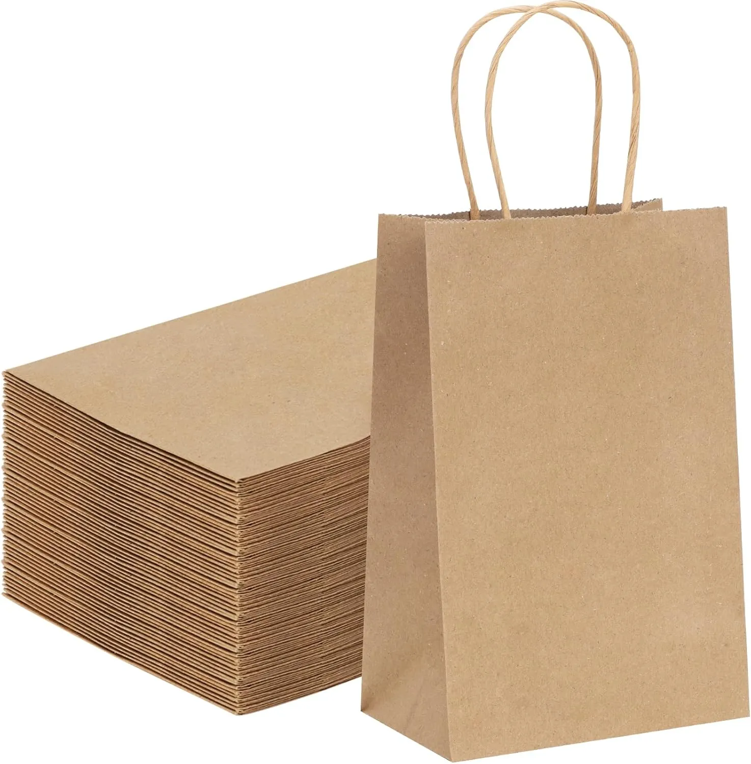 Moretoes 60pcs Paper Bags, 5.25x3.2x8 Inches Gift Bags, Kraft Small Brown Paper Bags with Handles Bulk, Retail Bags for Small Business, Shopping, Merchandise, Birthday Wedding Party Favor Bags