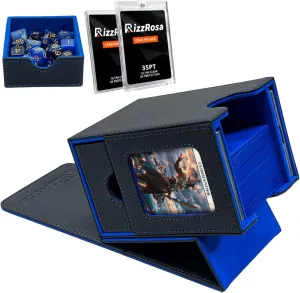 MTG Deck Box with Commander Display, Fits 100 Double Sleeved Cards, Magic Commander Storage Box with Dice Tray, 2 Card Holders for TCG CCG, Blue