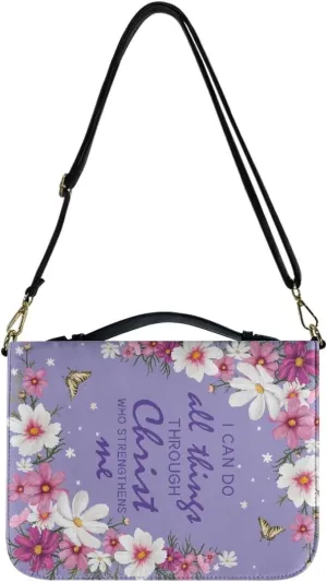 Mumeson Daisy Butterfly Bible Bag Strap Style Leather Bible Tote Bag Christian Bible Covers for Women Portable Bible Carrying Case with Handle Large Bible Protector