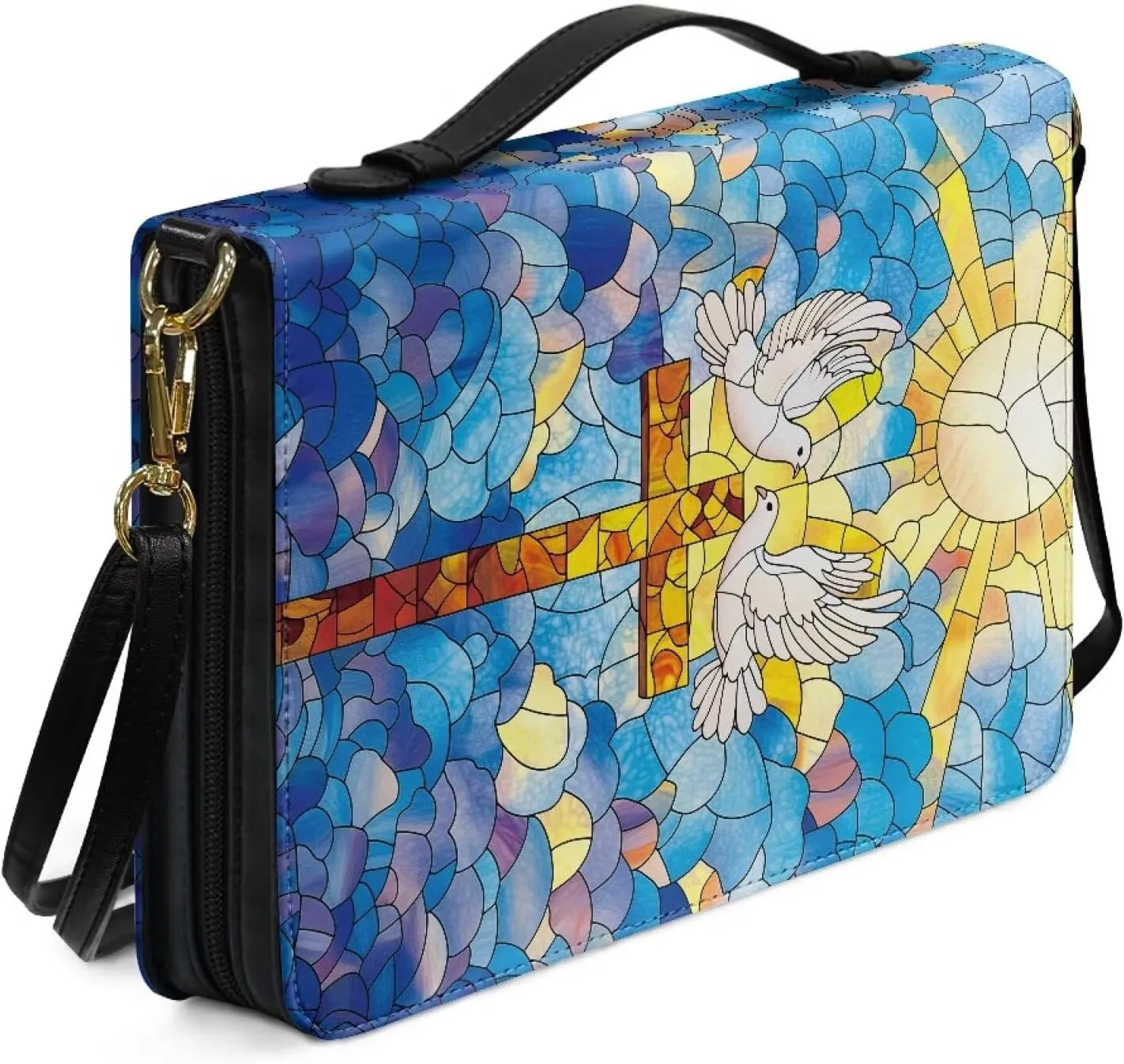 Mumeson Dove Of Peace Cross Large Bible Covers for Women PU Leather Strap Bible Carrying Case with Handle Bible Protector Holder Portable Bible Organizer Bag