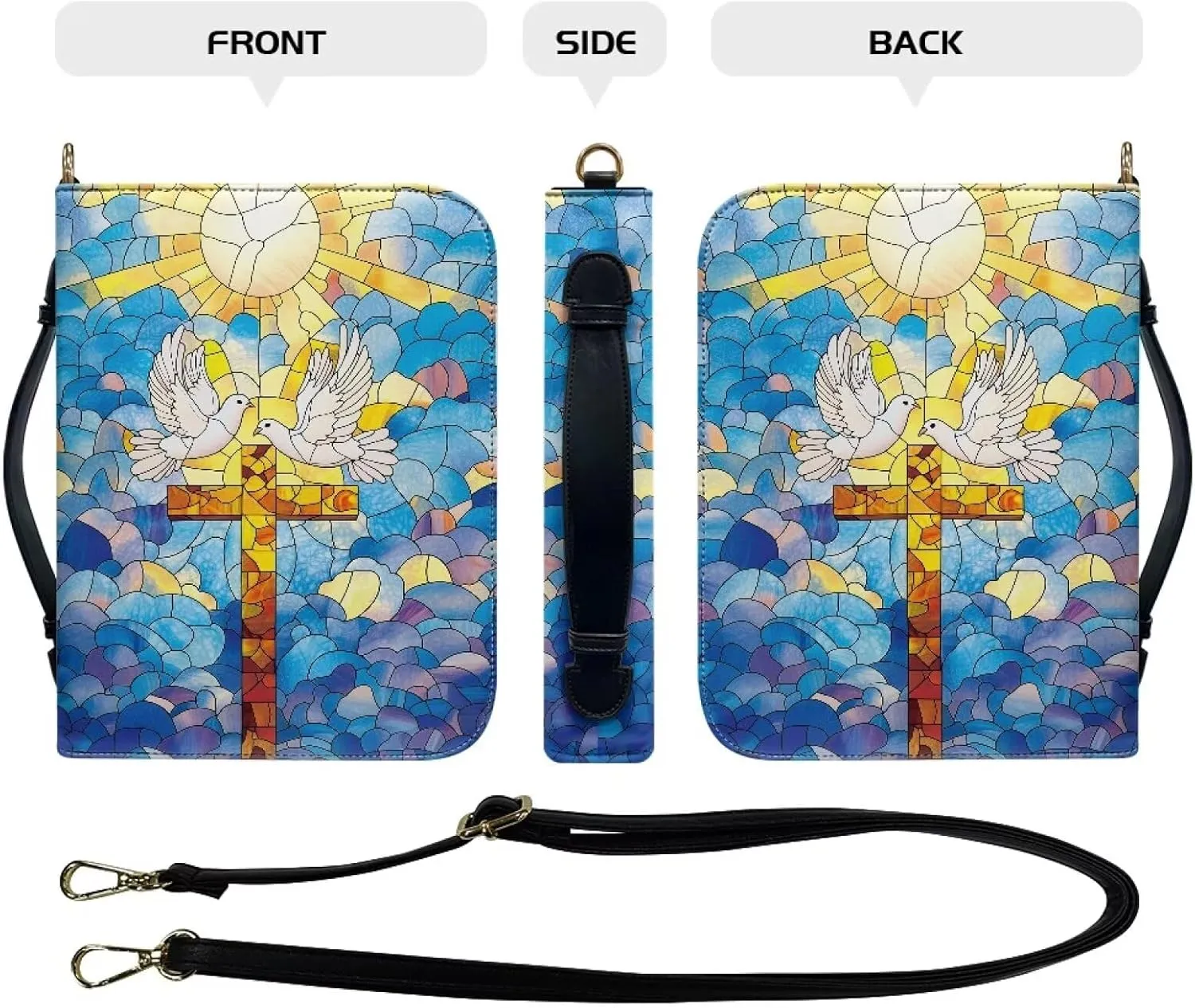 Mumeson Dove Of Peace Cross Large Bible Covers for Women PU Leather Strap Bible Carrying Case with Handle Bible Protector Holder Portable Bible Organizer Bag