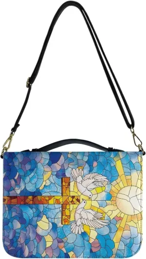 Mumeson Dove Of Peace Cross Large Bible Covers for Women PU Leather Strap Bible Carrying Case with Handle Bible Protector Holder Portable Bible Organizer Bag