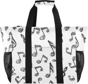 Music Notation Waterproof Tote Bag,Multi-Purpose Kitchen Reusable Grocery Bags, Travel, Beach & Laundry Organizer 15.4 X 9.8 X 12.8 inch